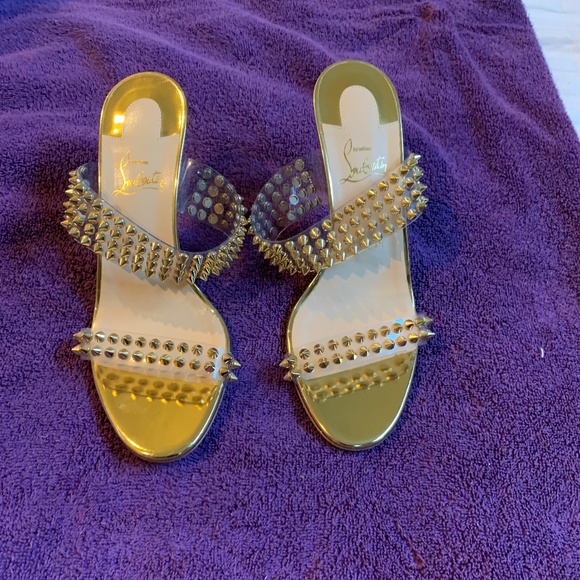 Christian Louboutin PVC/Gold Studded Slide Heels sz 39 - Picture 1 of 8
